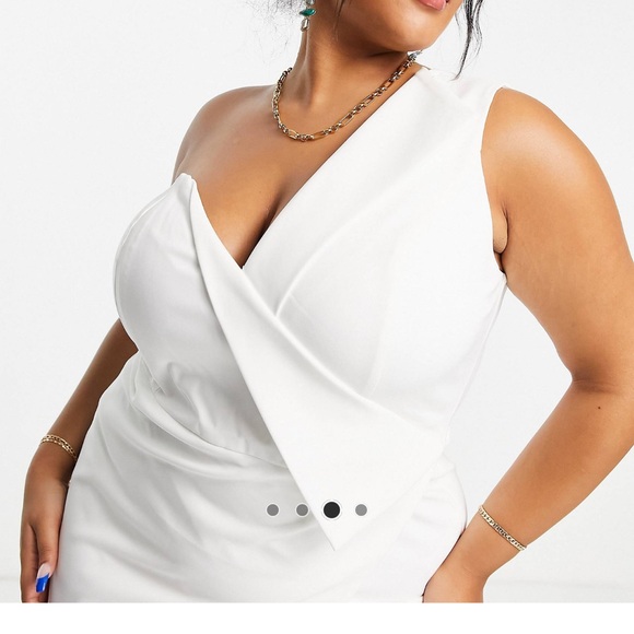 LAVISH ALICE ONE SHOULDER MIDI DRESS - WHITE - Picture 2 of 5